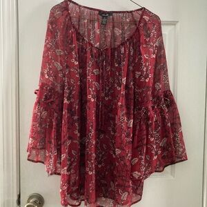 Style & Co. Red Floral Sheer Blouse